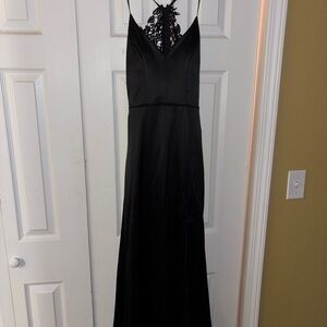 Sequin Hearts Black Backless Dress with Lace Detail